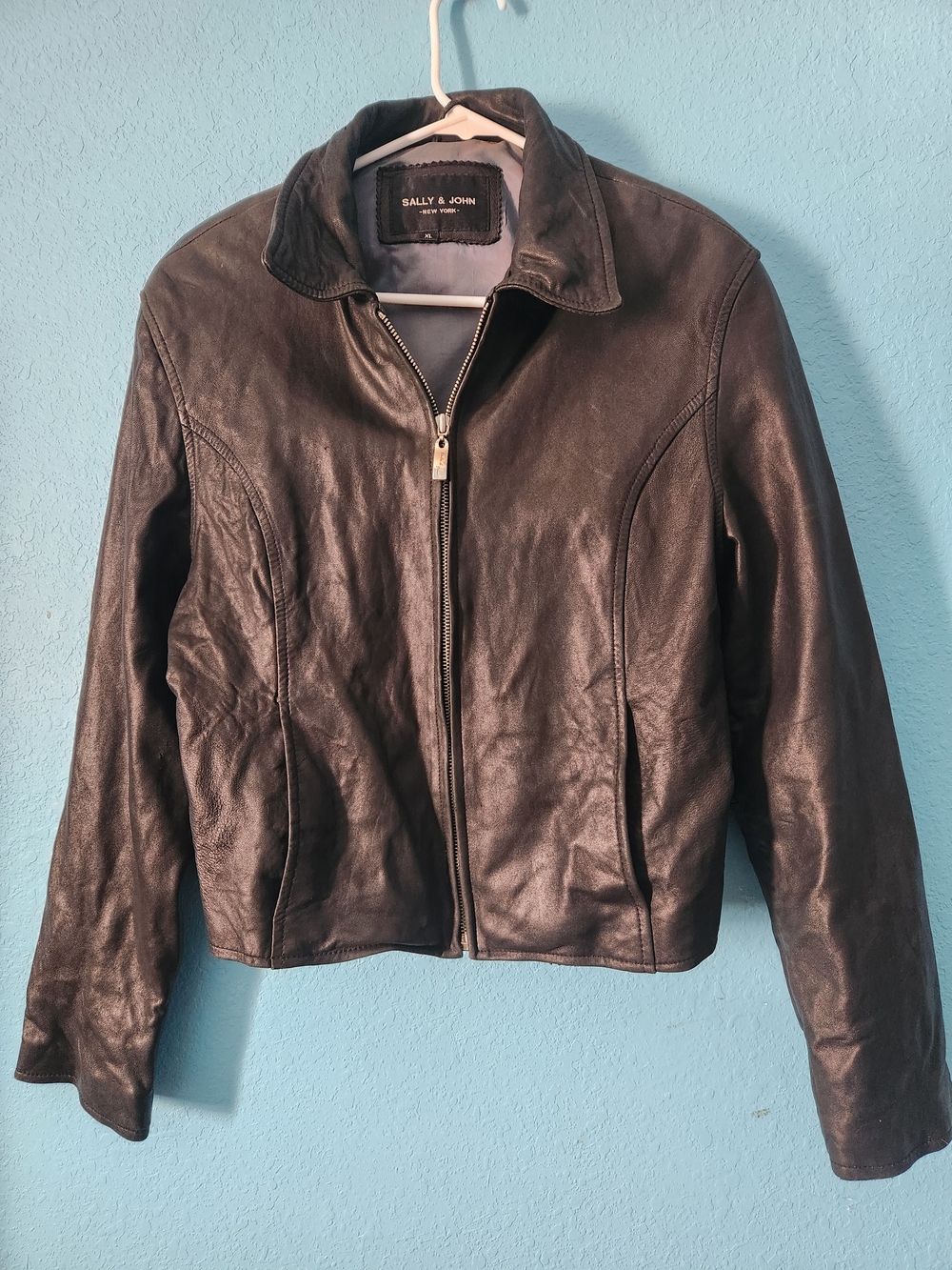 Women's Sally & John Black Leather Zip Jacket